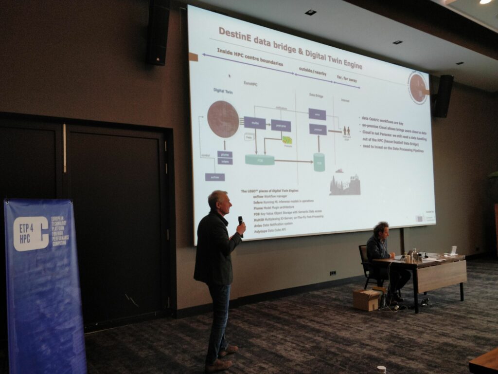 Peter Bauer during his presentation of the ECMWF Digital Twins at the ETP4HPC conference. 
