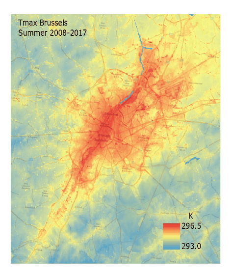 A view of the data provided by C3S dataset ‘Climate variables for cities in Europe from 2008 to 2017’ as part of the ECMWF use case for urban heat islands. 